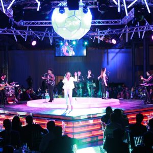 Square Stage with raised Circular Illuminated Platform & Illuminated Stairs